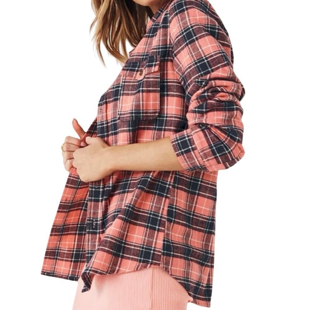 SPELL AND THE GYPSY COLLECTIVE Maverick Organic Plaid Flannel Shirt Pink Navy XS